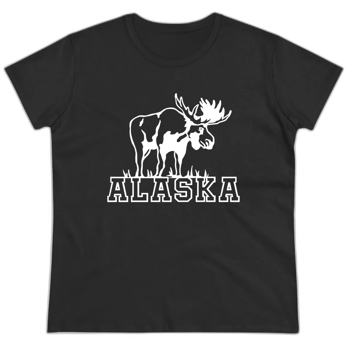 Majestic Moose Alaska Wildlife Ladies Tee in Black