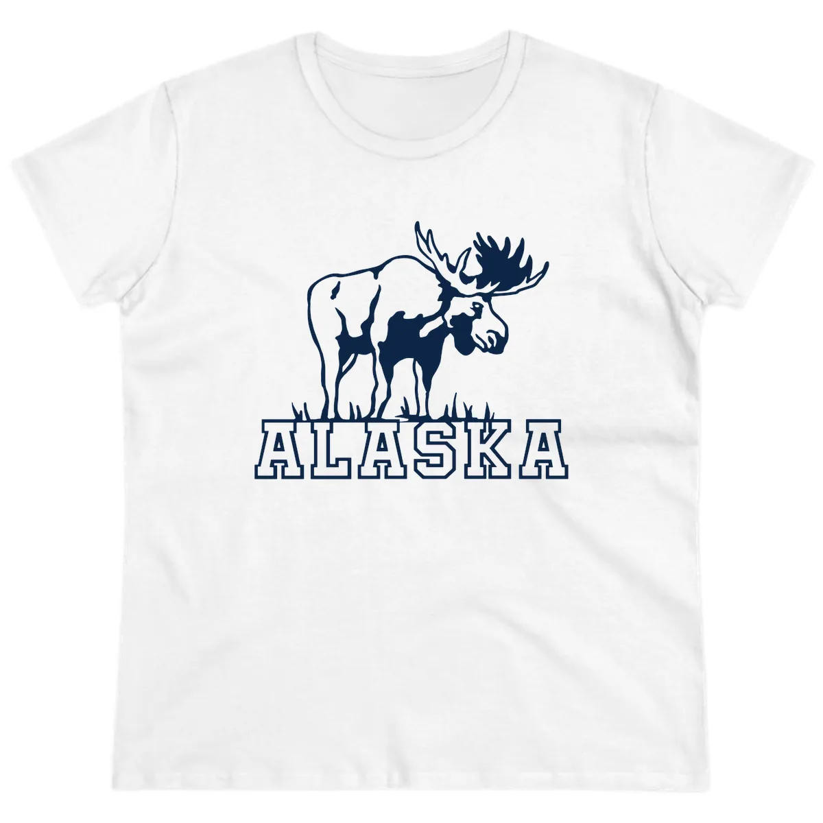 Majestic Moose Alaska Wildlife Ladies Tee in White