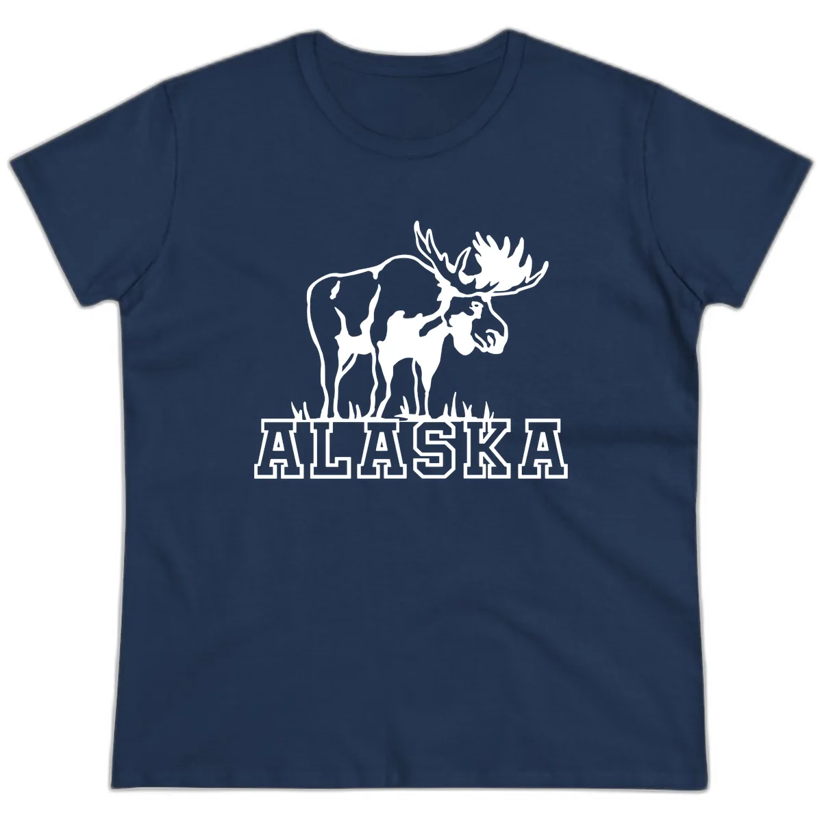 Majestic Moose Alaska Wildlife Ladies Tee in Navy