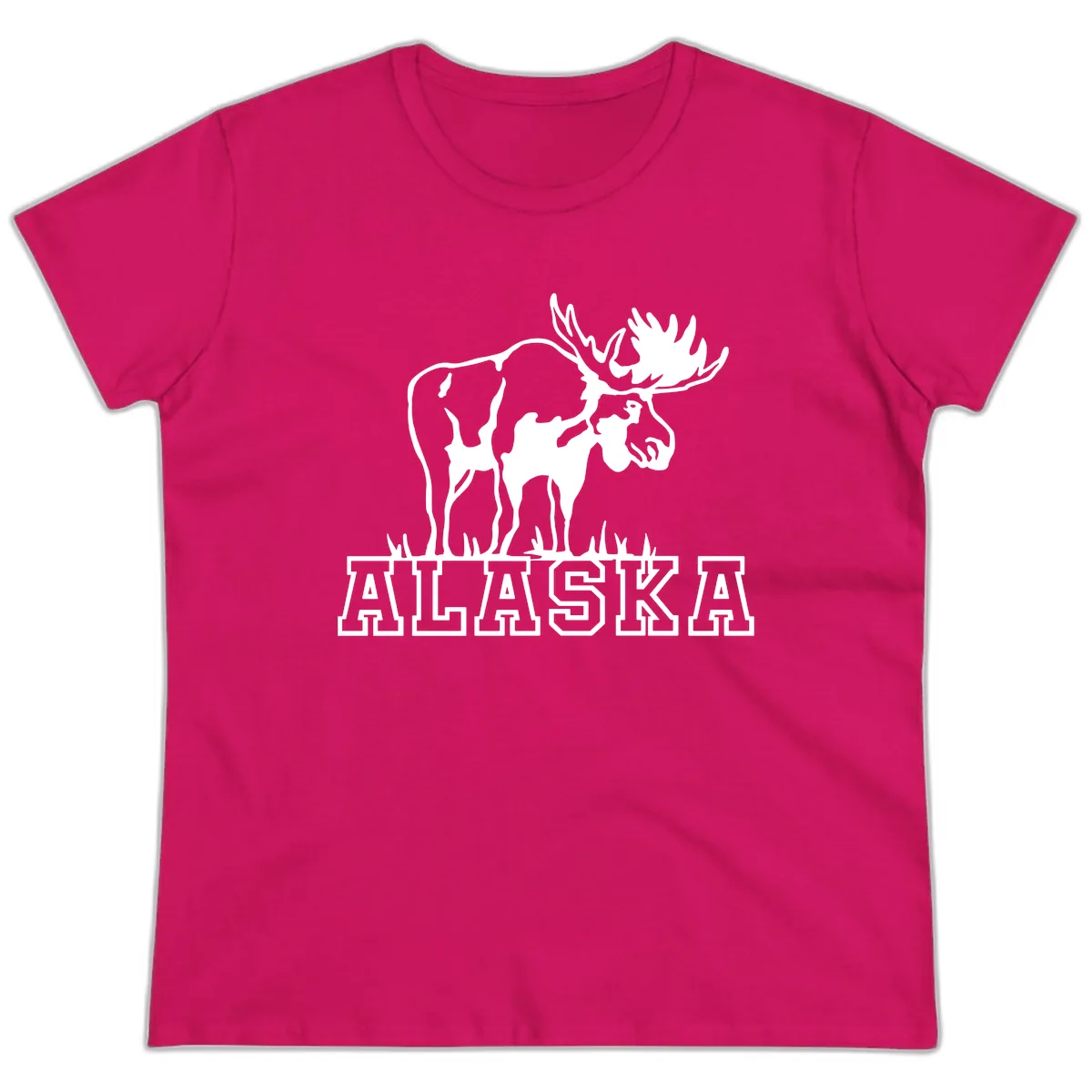 Majestic Moose Alaska Wildlife Ladies Tee in Heliconia