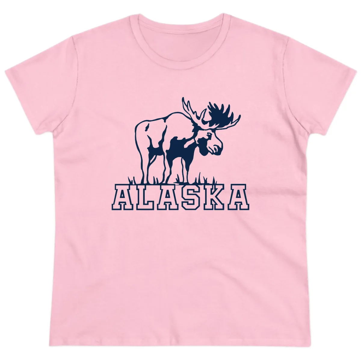 Majestic Moose Alaska Wildlife Ladies Tee in Light Pink