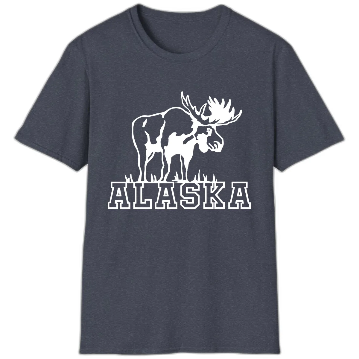 Majestic Moose Alaska Wildlife T-Shirt in Heather Navy