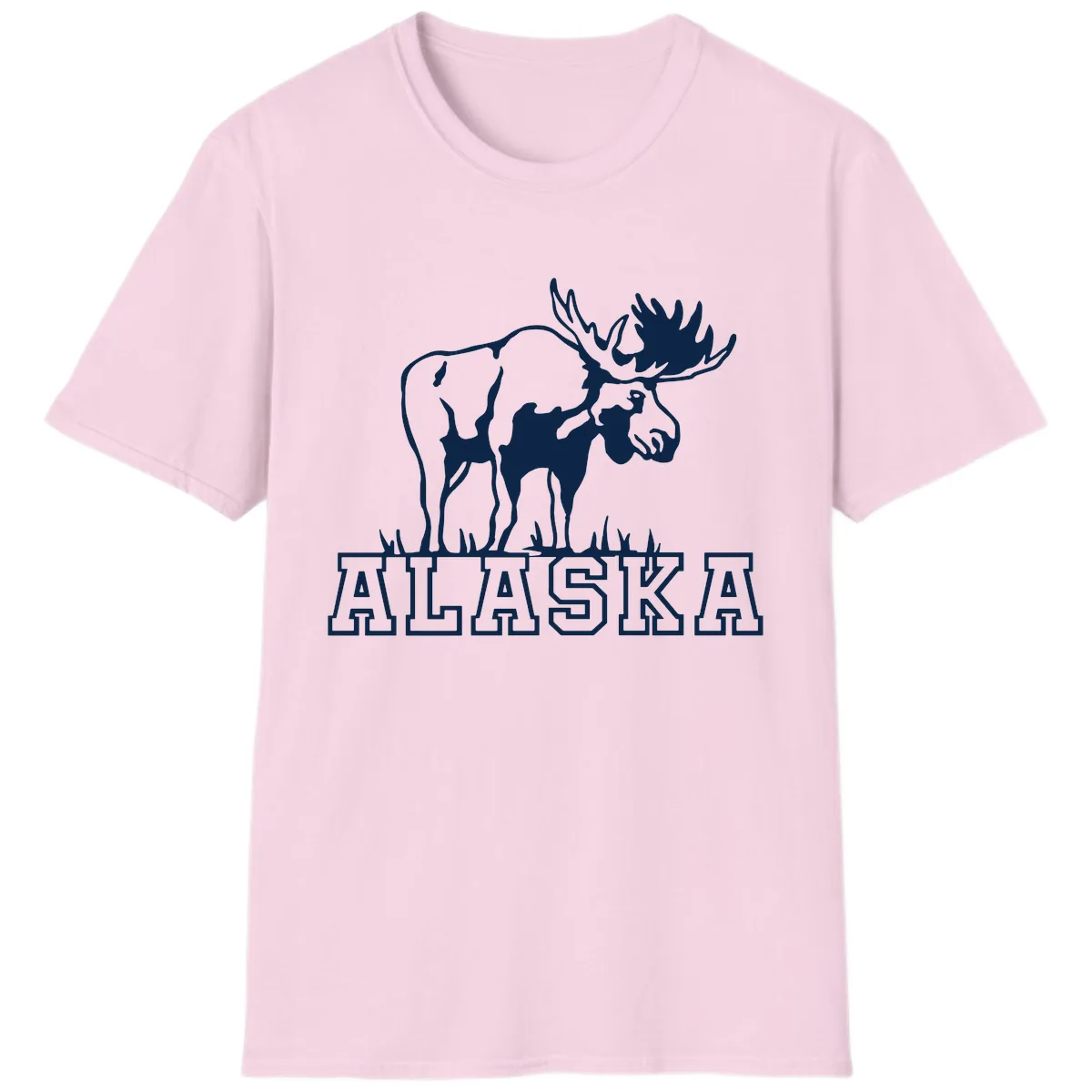 Majestic Moose Alaska Wildlife T-Shirt in Light Pink