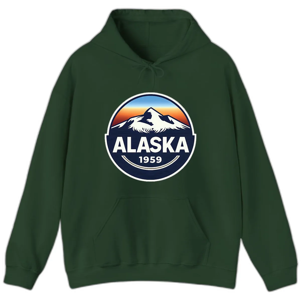 Alaska 1959 Mountain Eagle Badge Hoodie in Forest Green