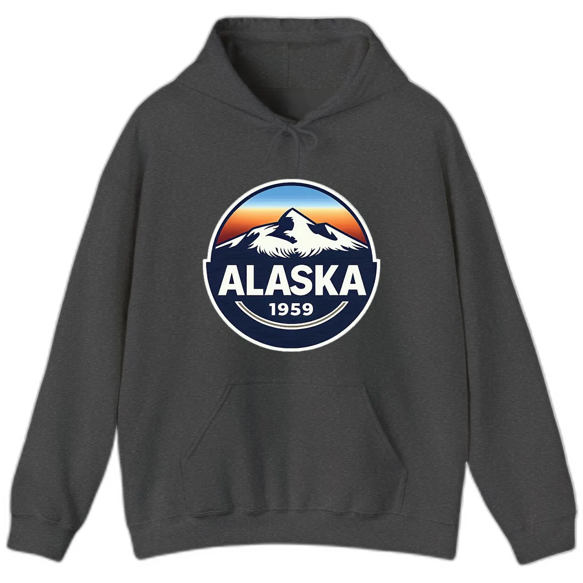 Alaska 1959 Mountain Eagle Badge Hoodie in Dark Heather