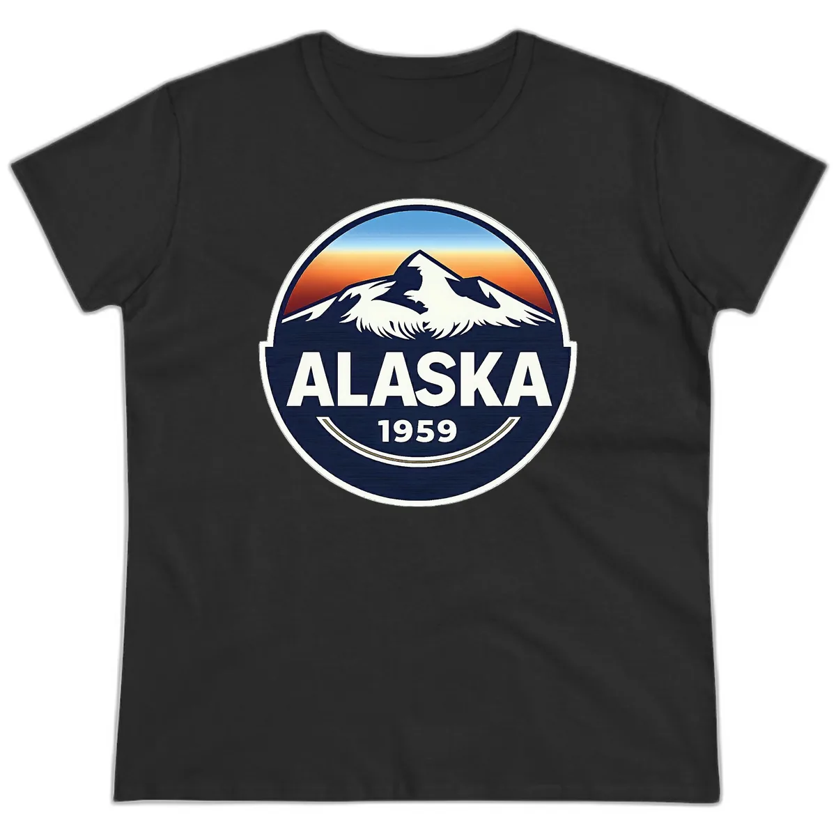 Alaska 1959 Mountain Eagle Badge Ladies Tee in Black