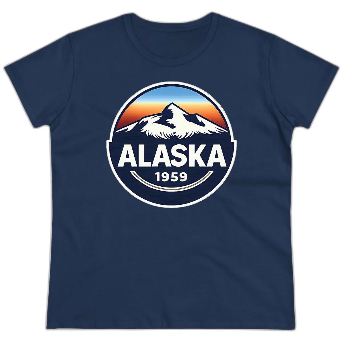 Alaska 1959 Mountain Eagle Badge Ladies Tee in Navy