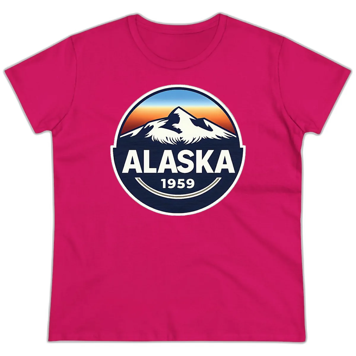 Alaska 1959 Mountain Eagle Badge Ladies Tee in Heliconia