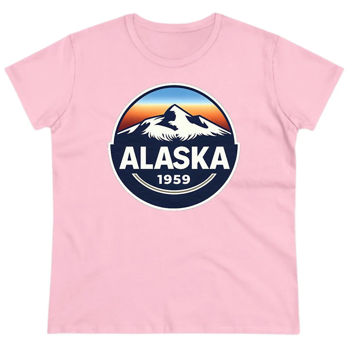 Alaska 1959 Mountain Eagle Badge Ladies Tee in Light Pink
