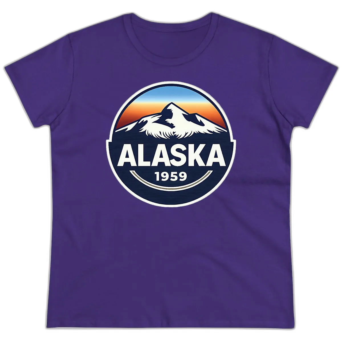 Alaska 1959 Mountain Eagle Badge Ladies Tee in Purple