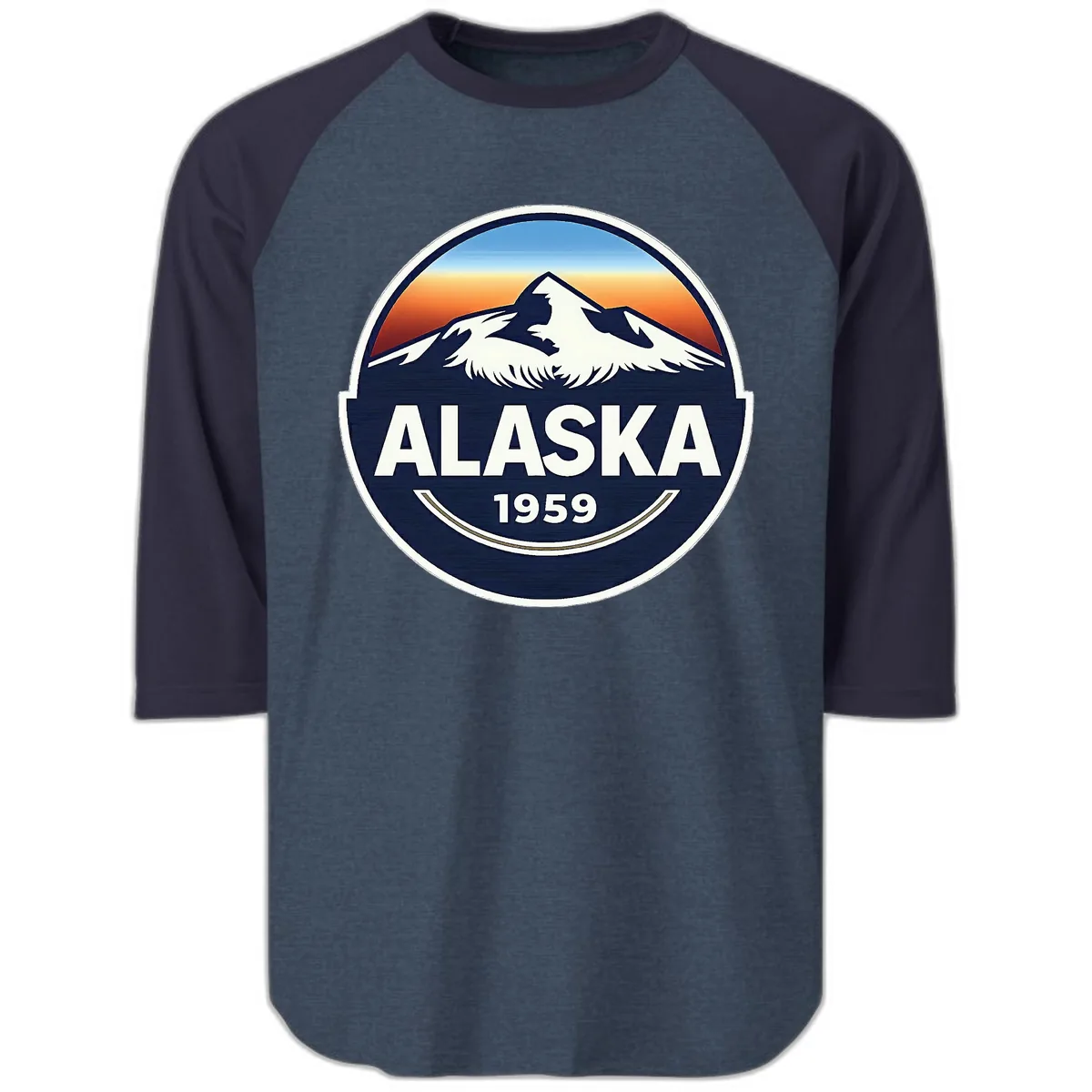 Alaska 1959 Mountain Eagle Badge Raglan 3/4 in Heather Denim Navy