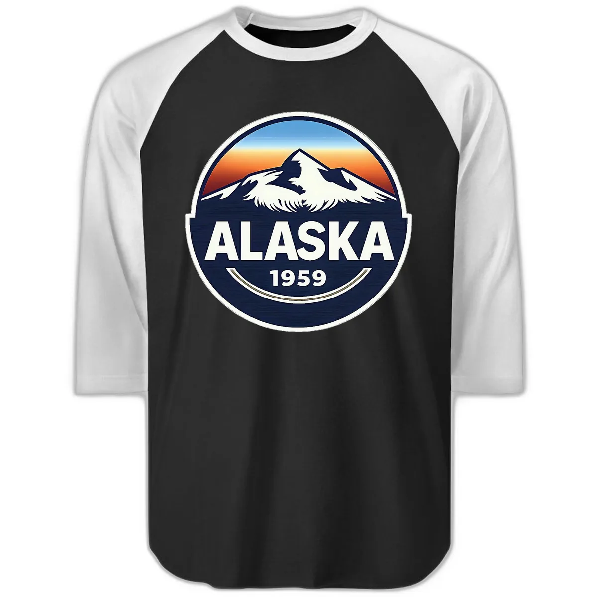 Alaska 1959 Mountain Eagle Badge Raglan 3/4 in Black White