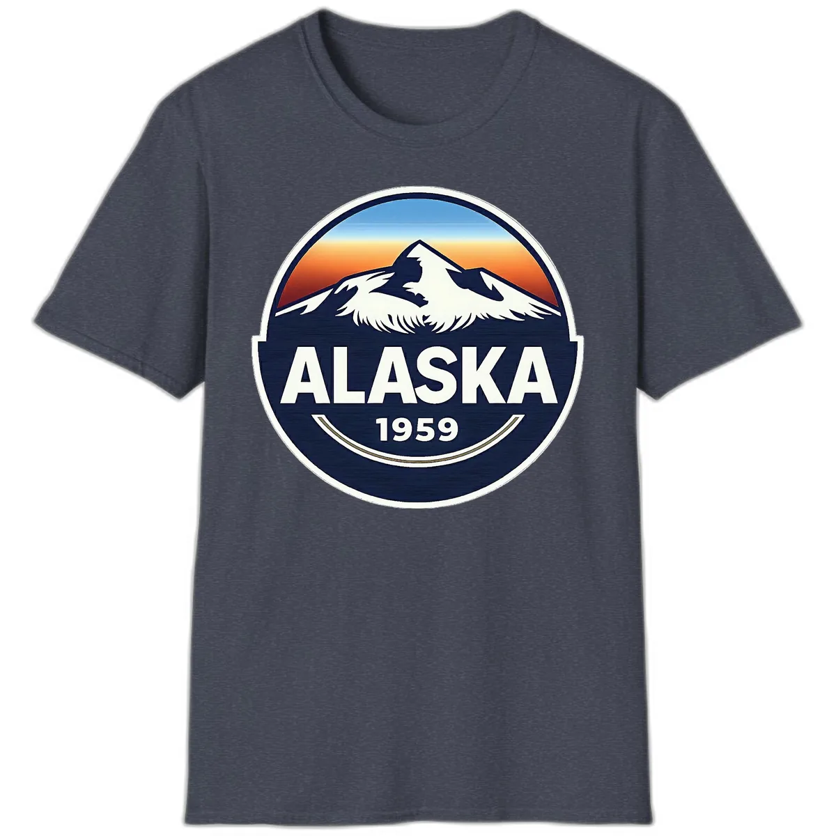 Alaska 1959 Mountain Eagle Badge T-Shirt in Heather Navy