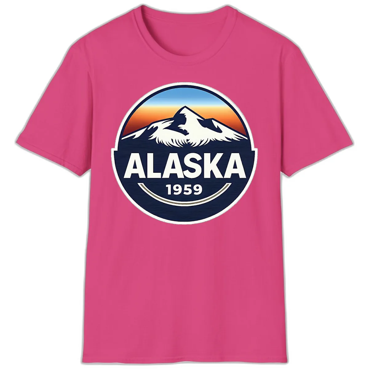 Alaska 1959 Mountain Eagle Badge T-Shirt in Heliconia