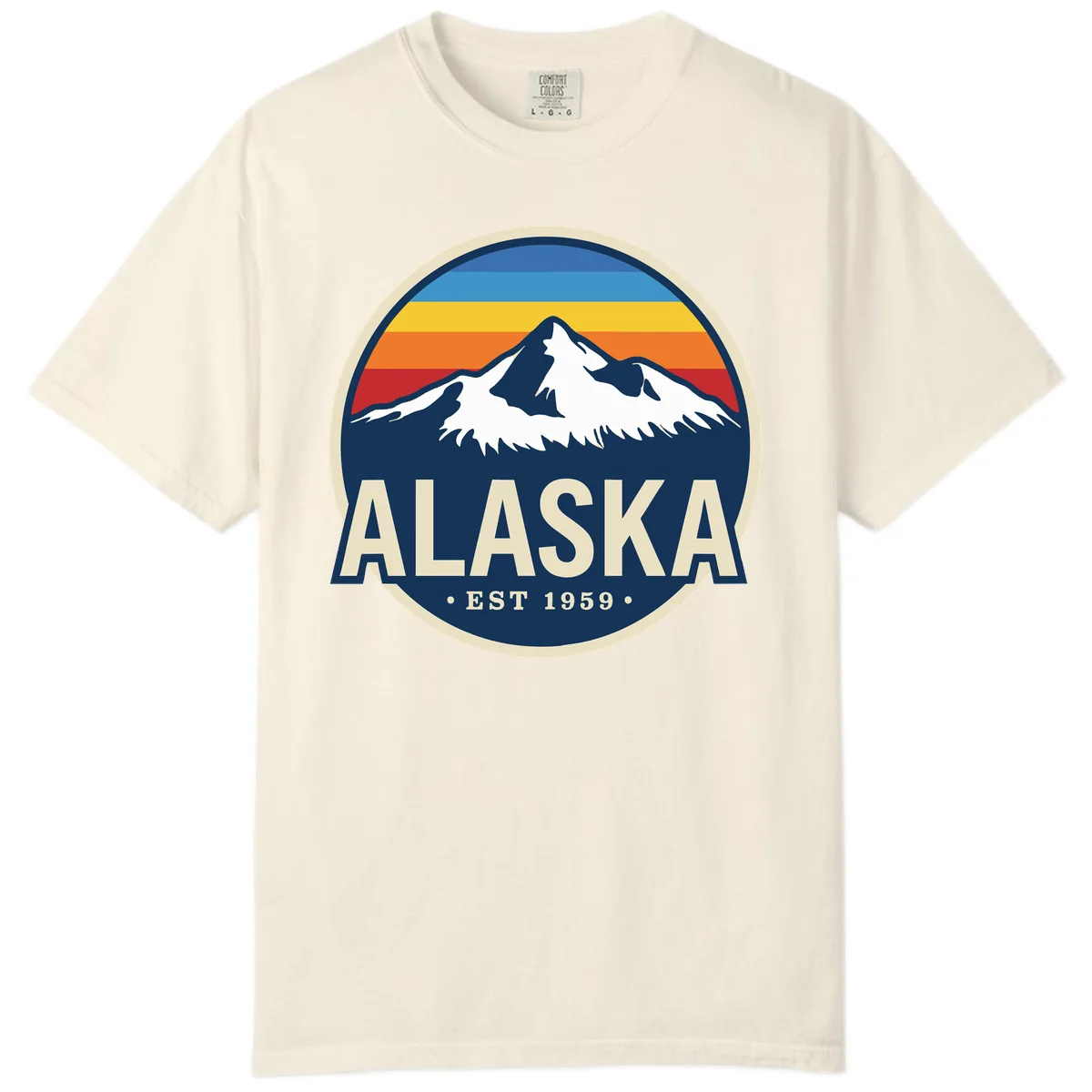 Alaska Mountain Range Retro Sunset Badge Comfort Color in Ivory