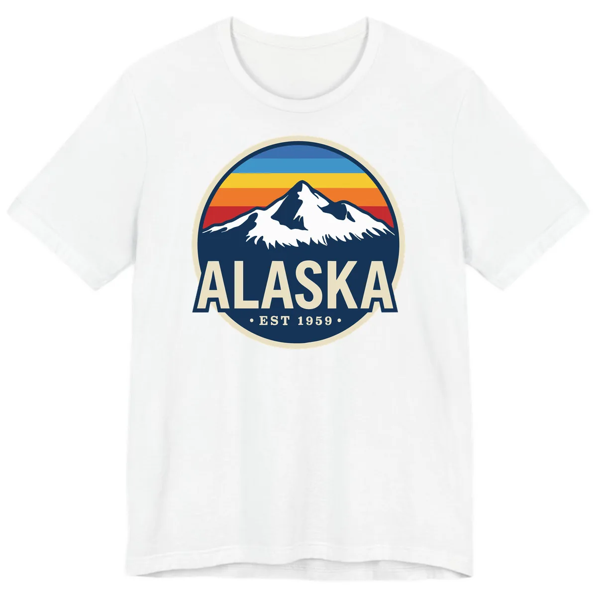Alaska Mountain Range Retro Sunset Badge Premium T-Shirt in White
