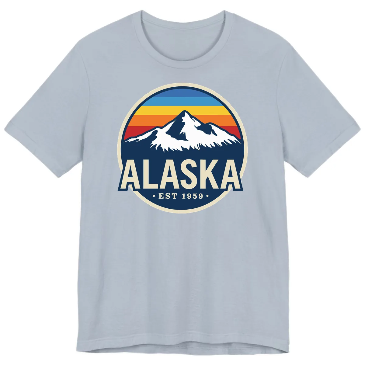 Alaska Mountain Range Retro Sunset Badge Premium T-Shirt in Light Blue