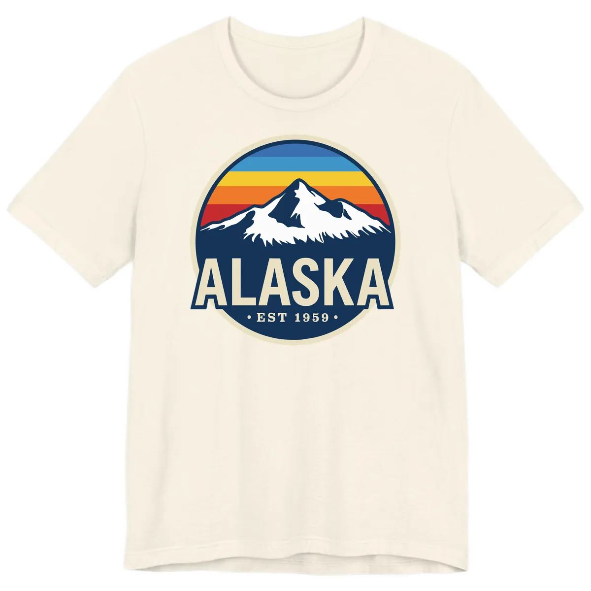 Alaska Mountain Range Retro Sunset Badge Premium T-Shirt in Natural