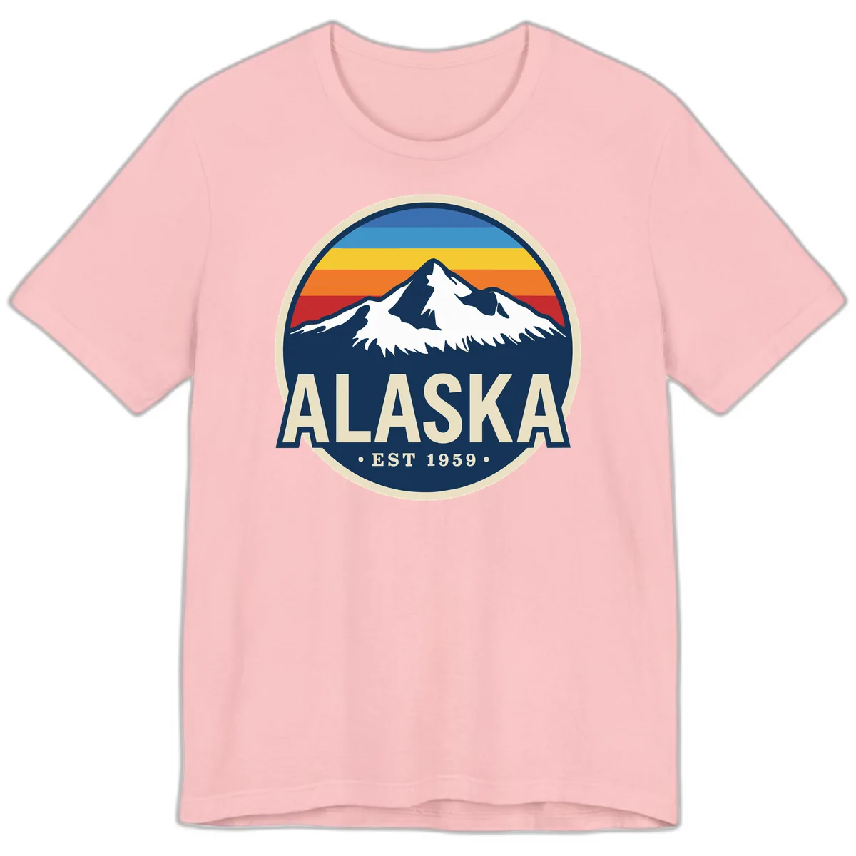 Alaska Mountain Range Retro Sunset Badge Premium T-Shirt in Pink