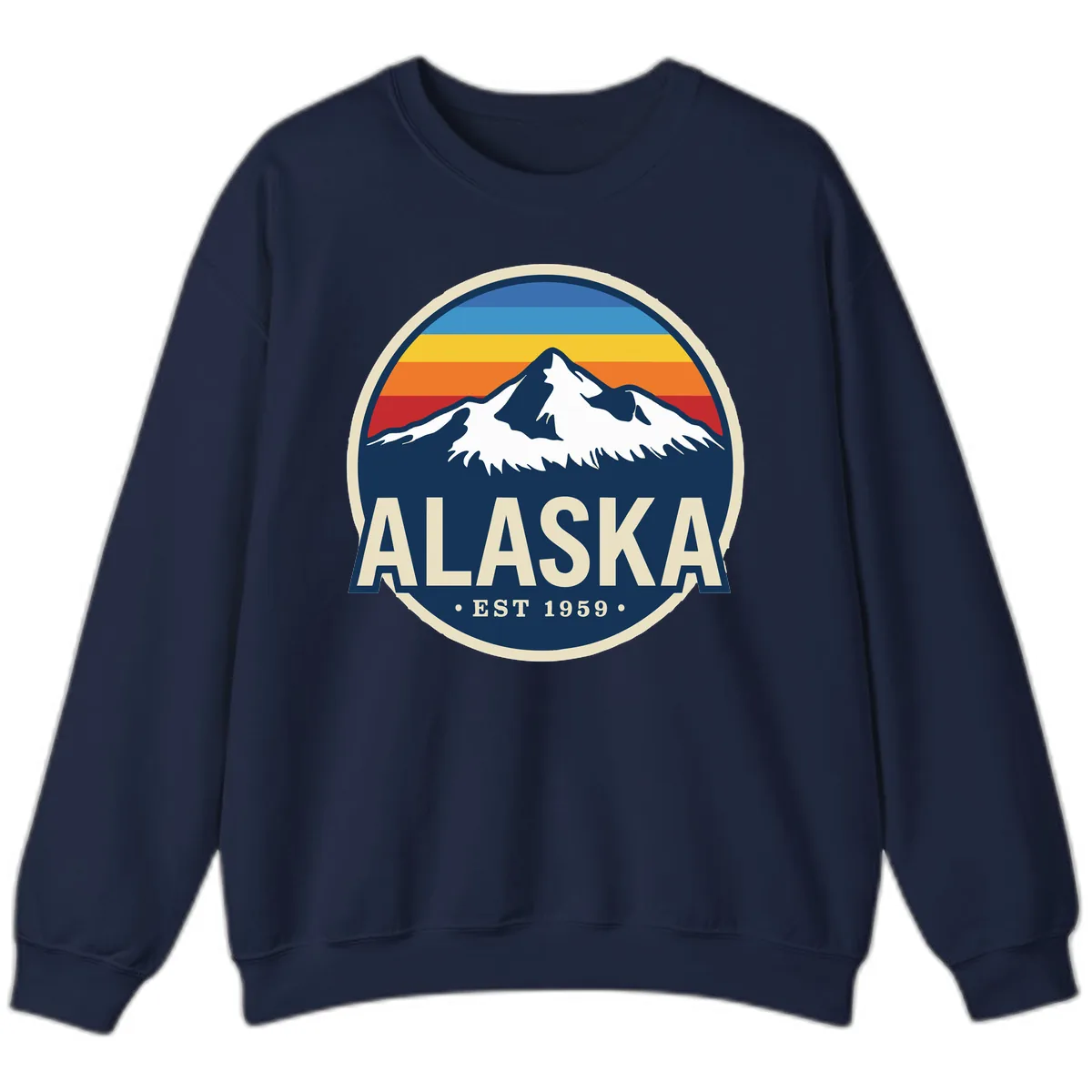 Alaska Mountain Range Retro Sunset Badge Sweatshirt in Navy