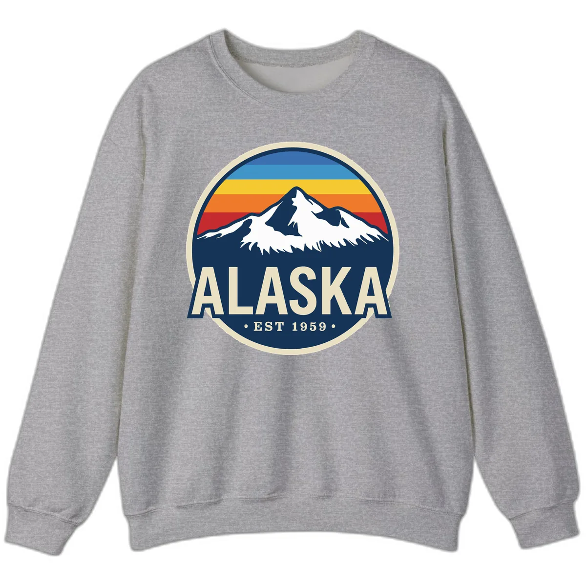 Alaska Mountain Range Retro Sunset Badge Sweatshirt in Sport Grey