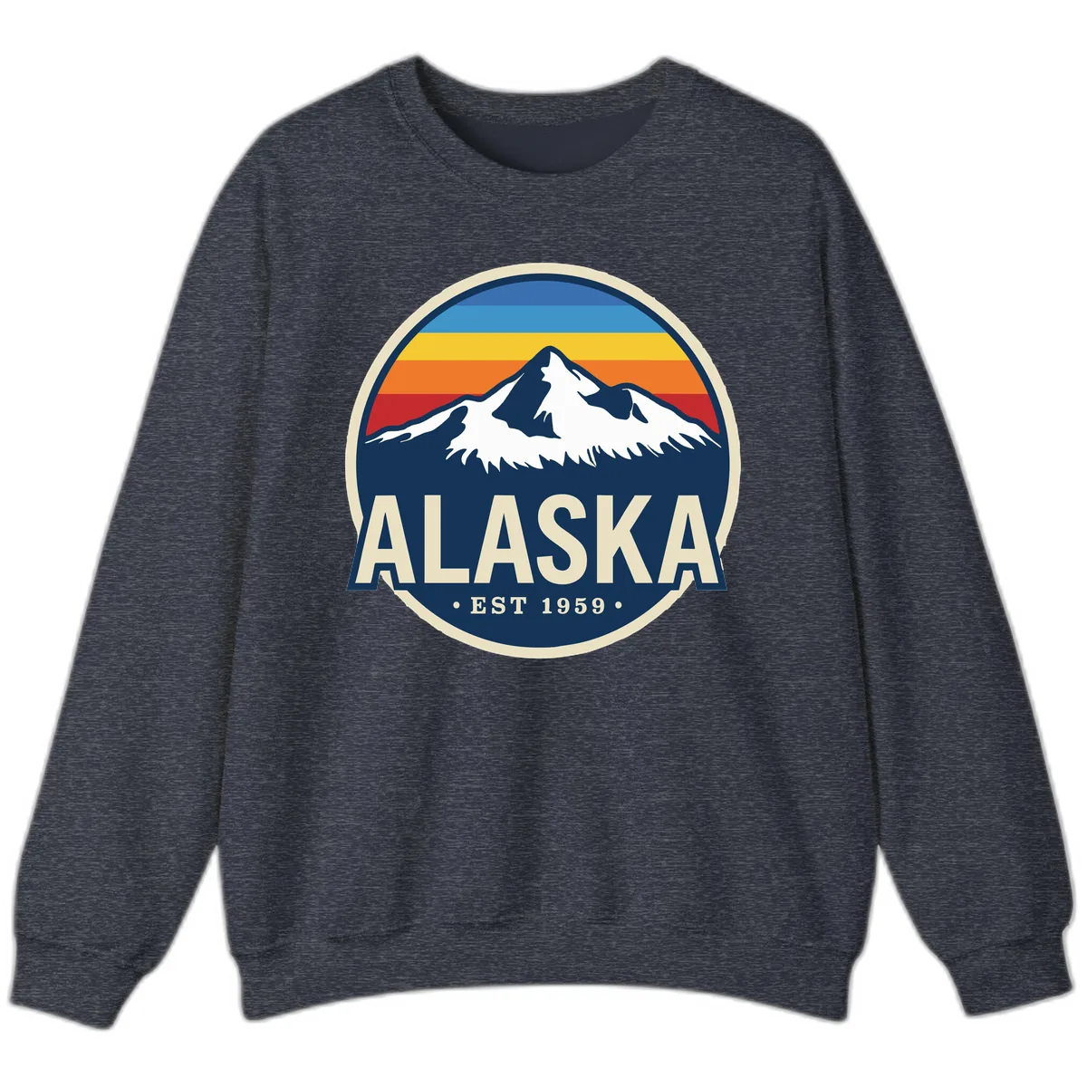 Alaska Mountain Range Retro Sunset Badge Sweatshirt in Heather Sport Dark Navy