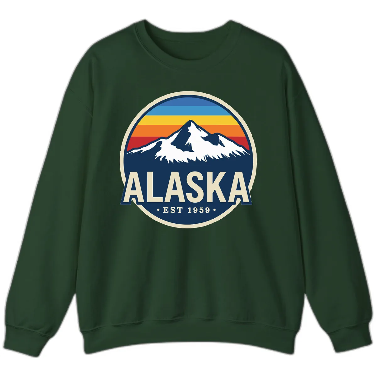 Alaska Mountain Range Retro Sunset Badge Sweatshirt in Forest Green
