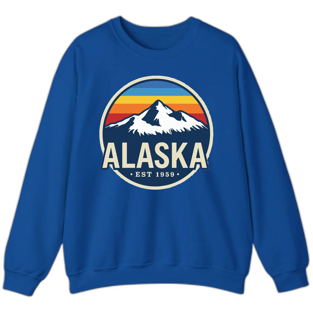 Alaska Mountain Range Retro Sunset Badge Sweatshirt in Royal
