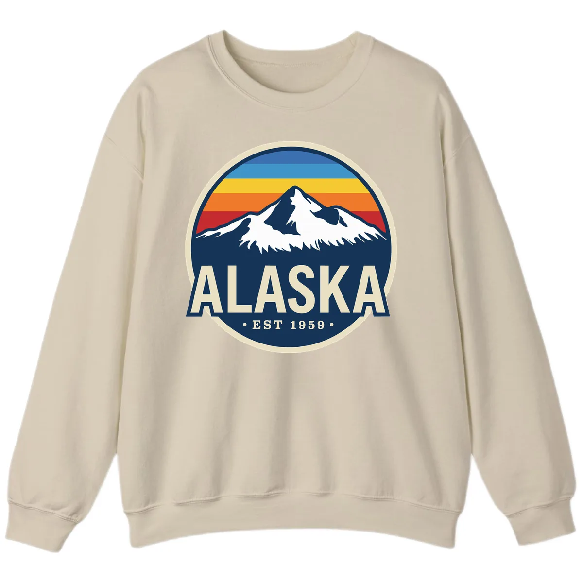 Alaska Mountain Range Retro Sunset Badge Sweatshirt in Sand