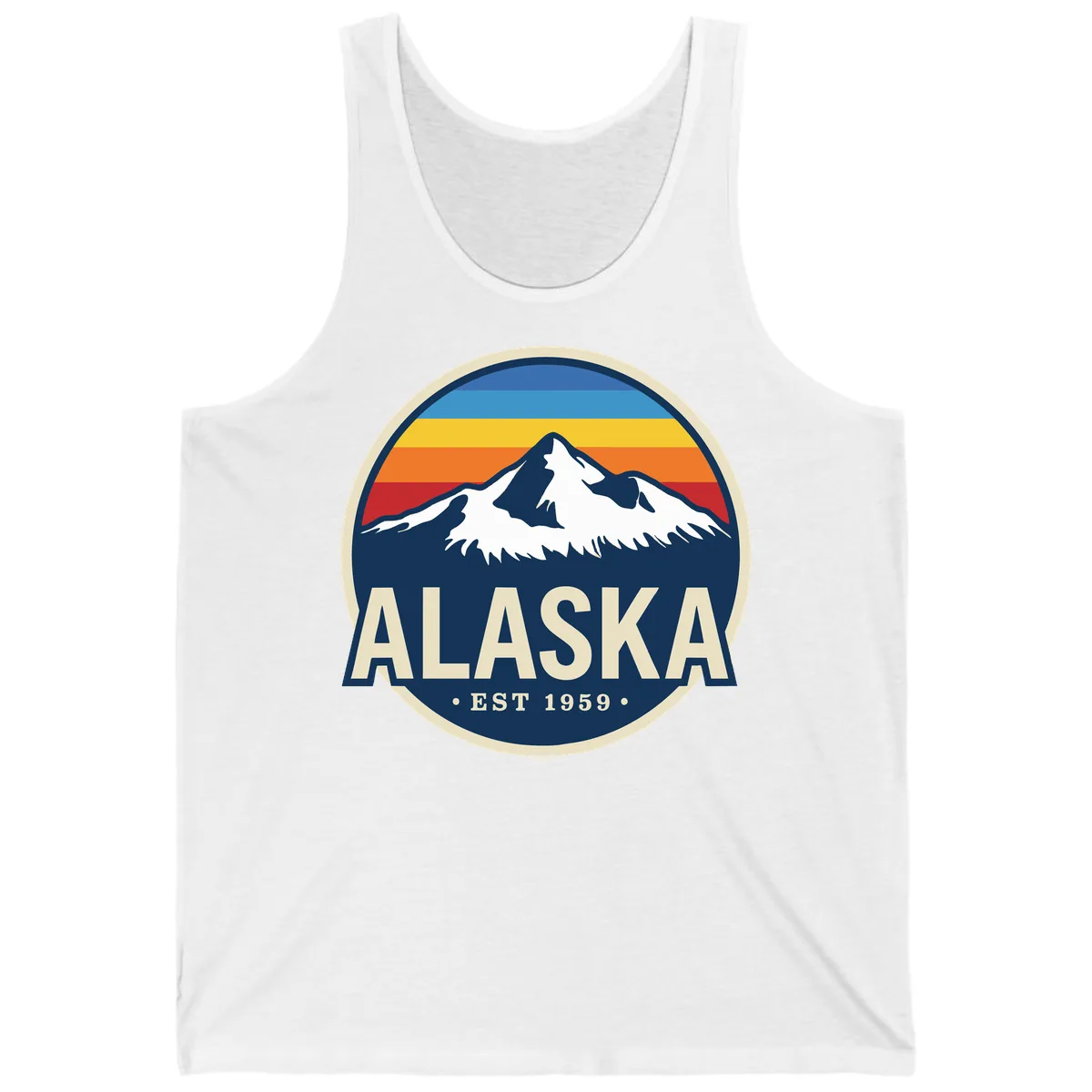 Alaska Mountain Range Retro Sunset Badge Tank in White