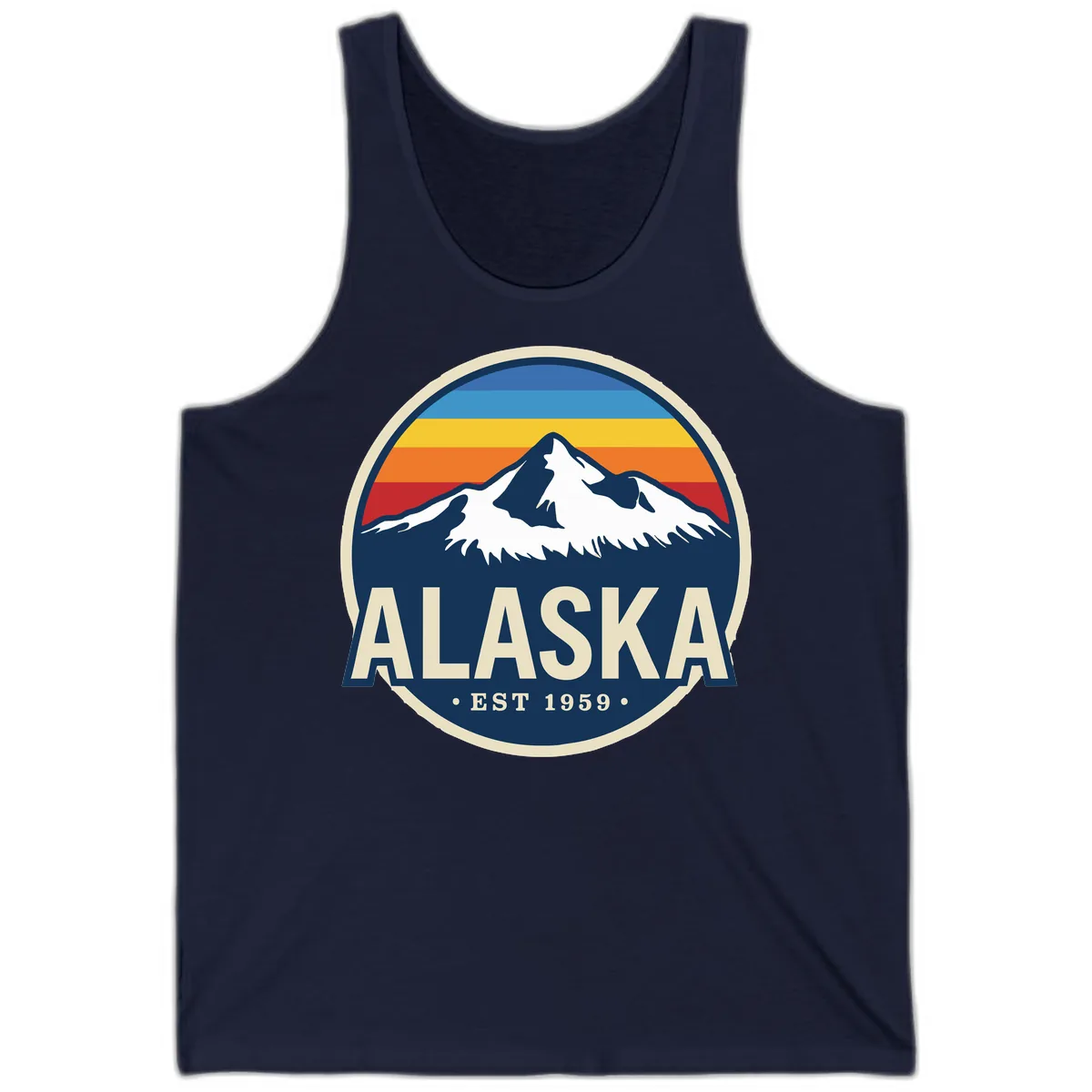 Alaska Mountain Range Retro Sunset Badge Tank in Navy