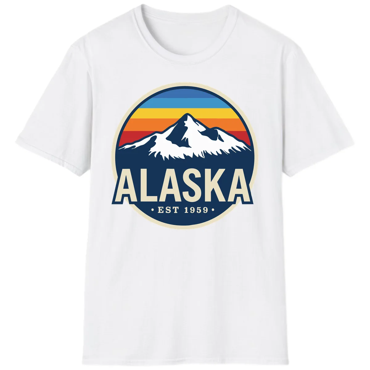 Alaska Mountain Range Retro Sunset Badge T-Shirt in White