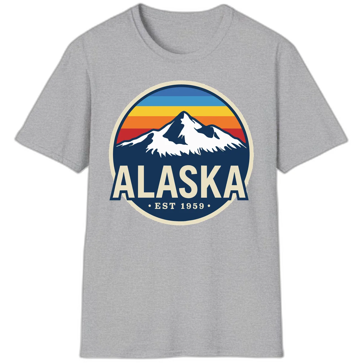 Alaska Mountain Range Retro Sunset Badge T-Shirt in Sport Grey