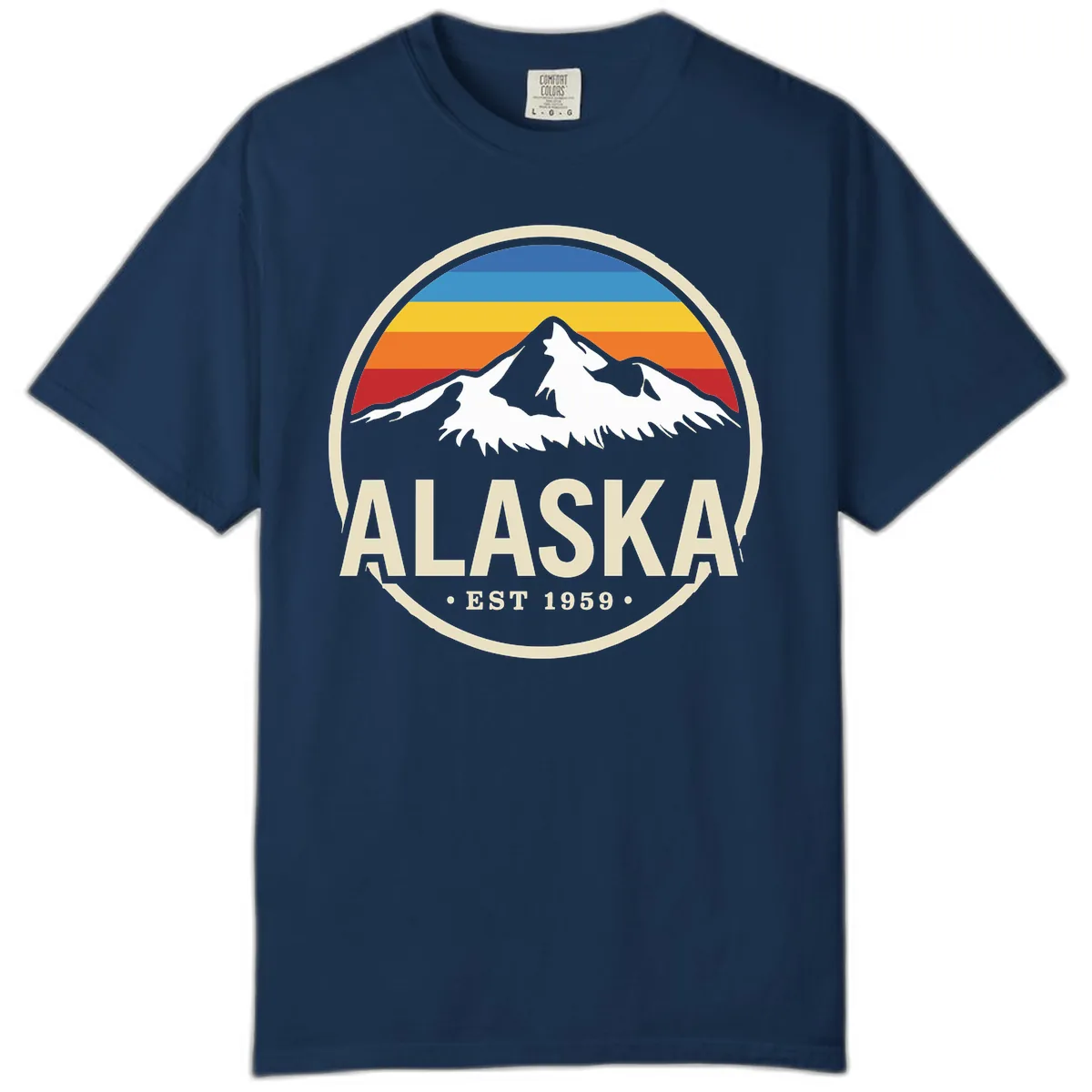 Retro Alaska Mountain And Statehood Year Badge Comfort Color in Navy