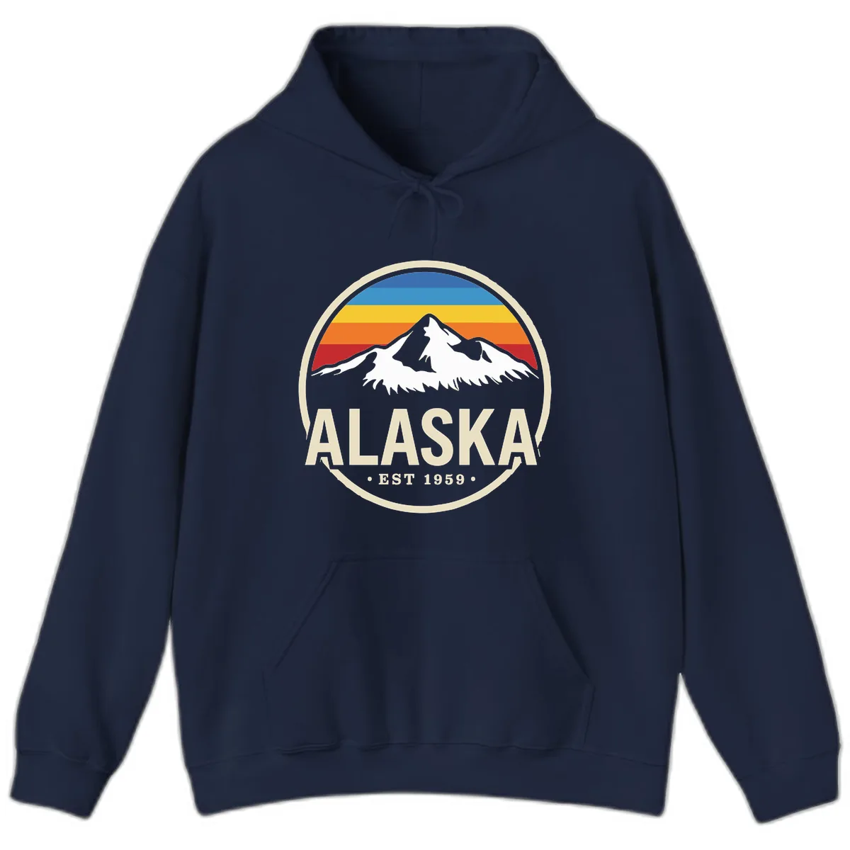 Retro Alaska Mountain And Statehood Year Badge Hoodie in Navy