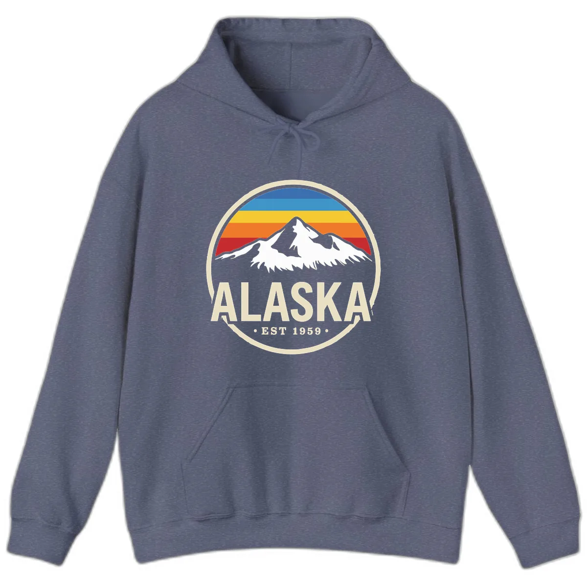 Retro Alaska Mountain And Statehood Year Badge Hoodie in Heather Navy
