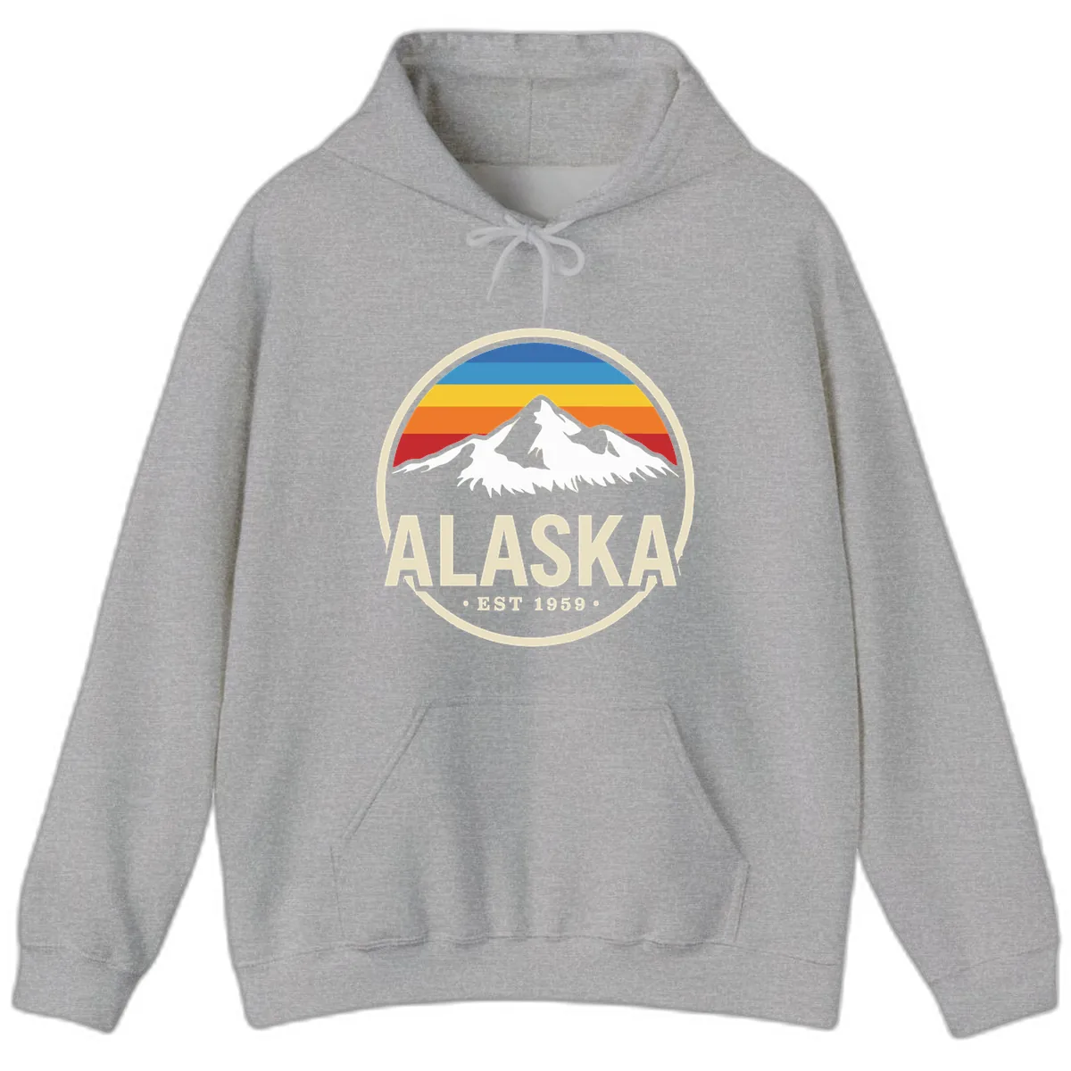 Retro Alaska Mountain And Statehood Year Badge Hoodie in Sport Grey
