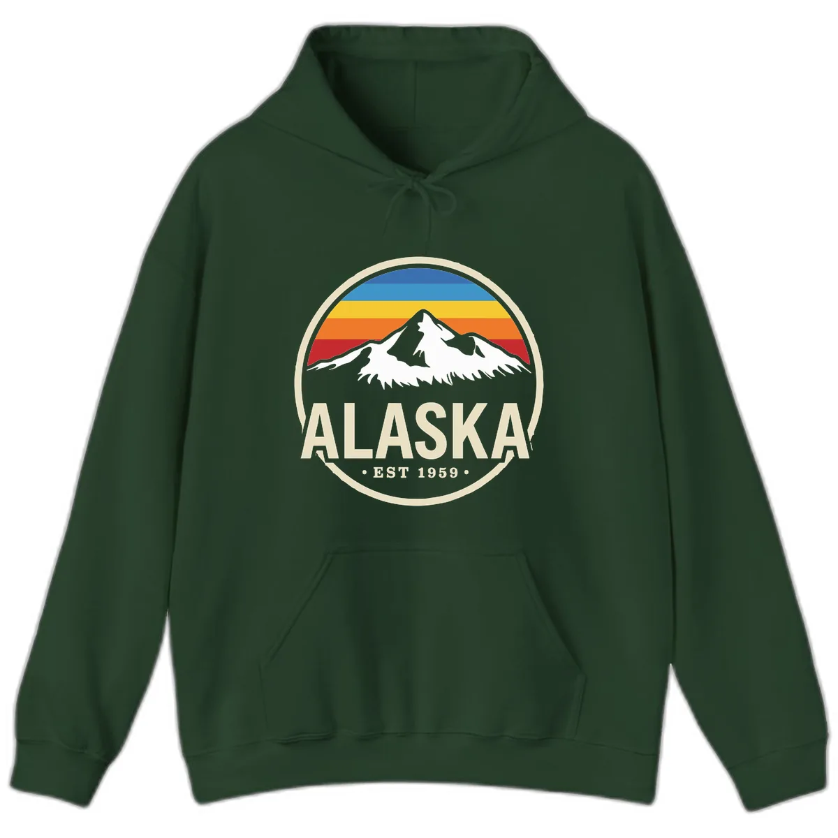 Retro Alaska Mountain And Statehood Year Badge Hoodie in Forest Green