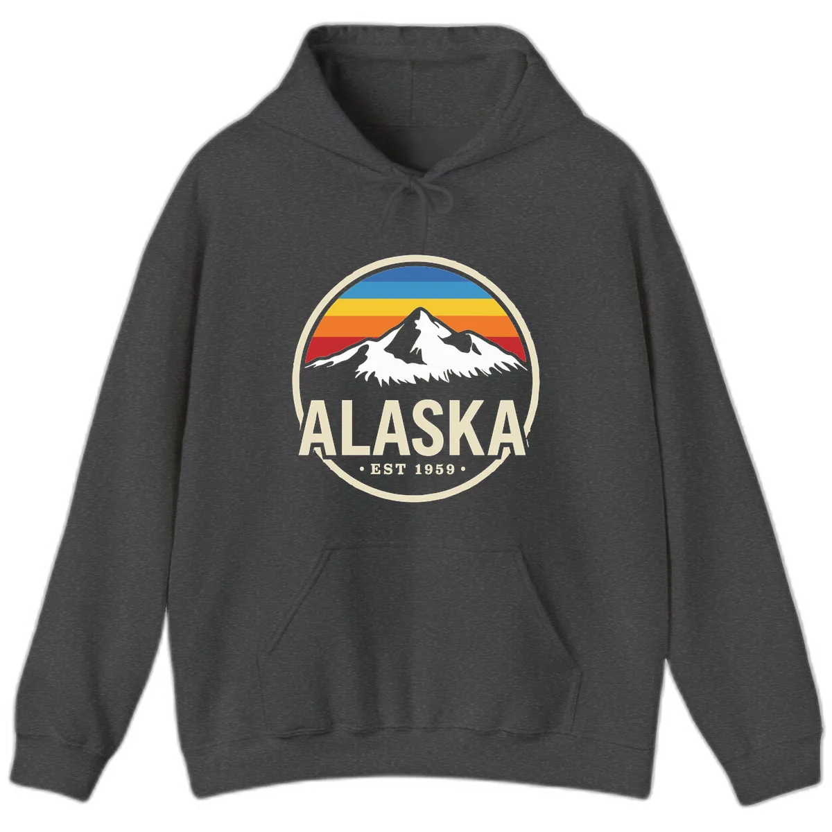 Retro Alaska Mountain And Statehood Year Badge Hoodie in Dark Heather