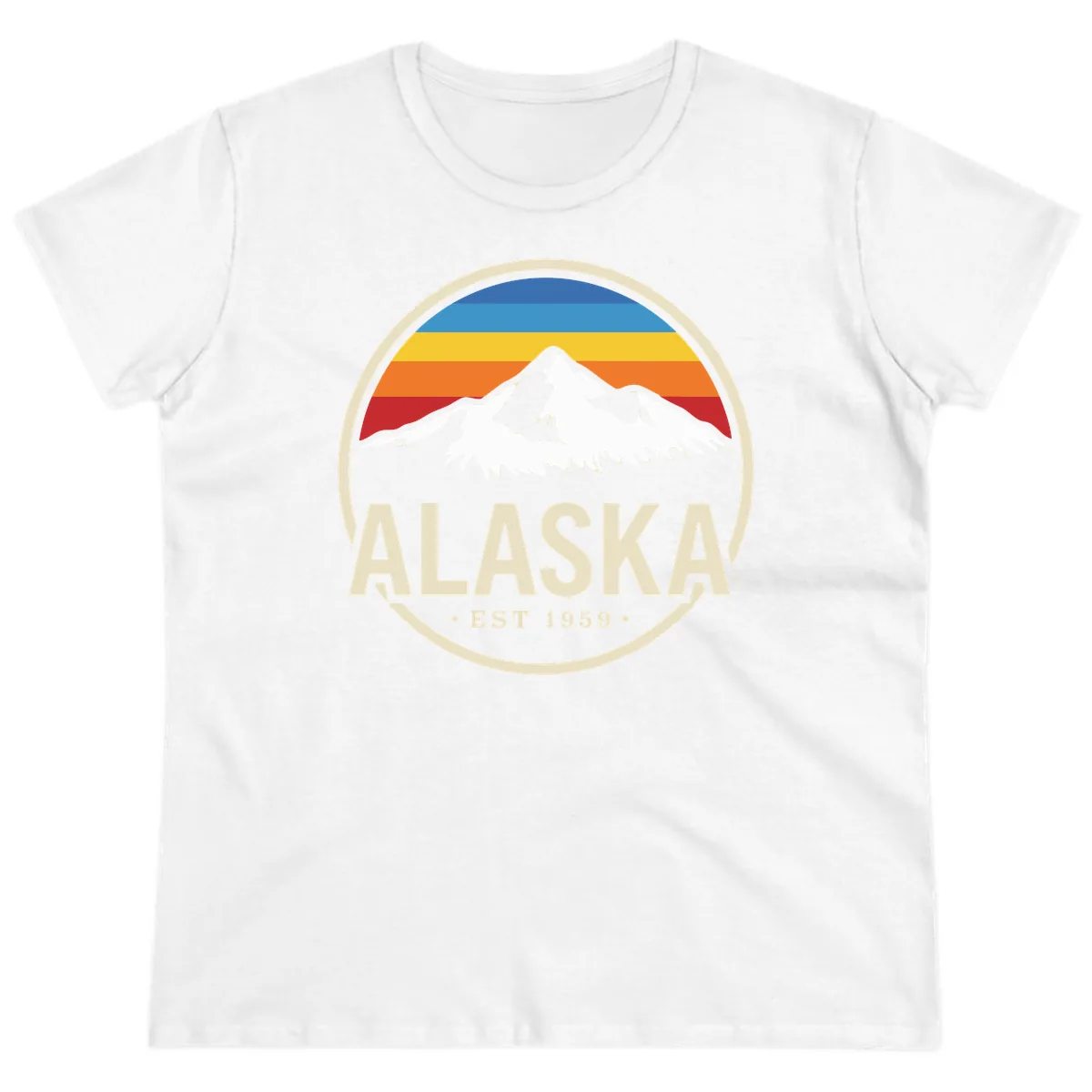 Retro Alaska Mountain And Statehood Year Badge Ladies Tee in White