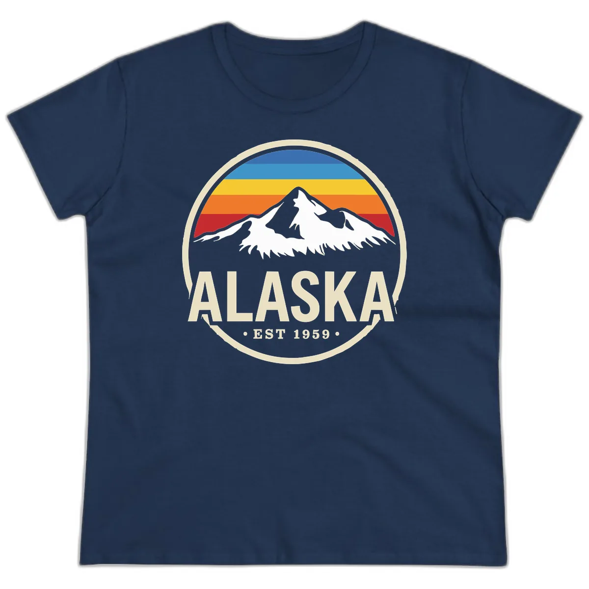 Retro Alaska Mountain And Statehood Year Badge Ladies Tee in Navy