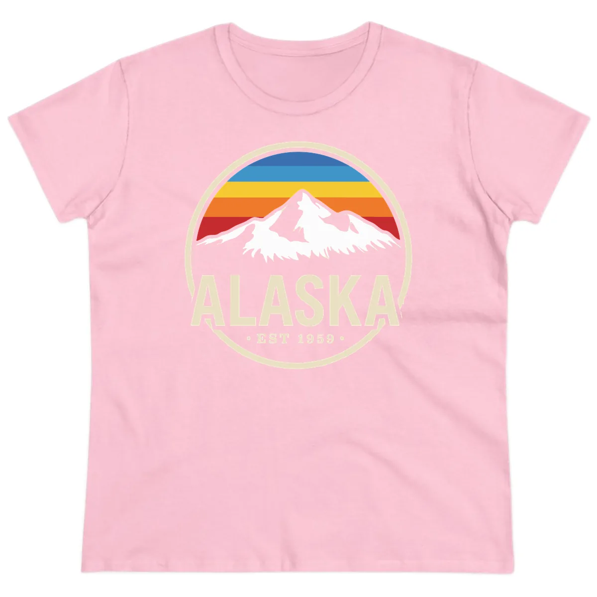 Retro Alaska Mountain And Statehood Year Badge Ladies Tee in Light Pink