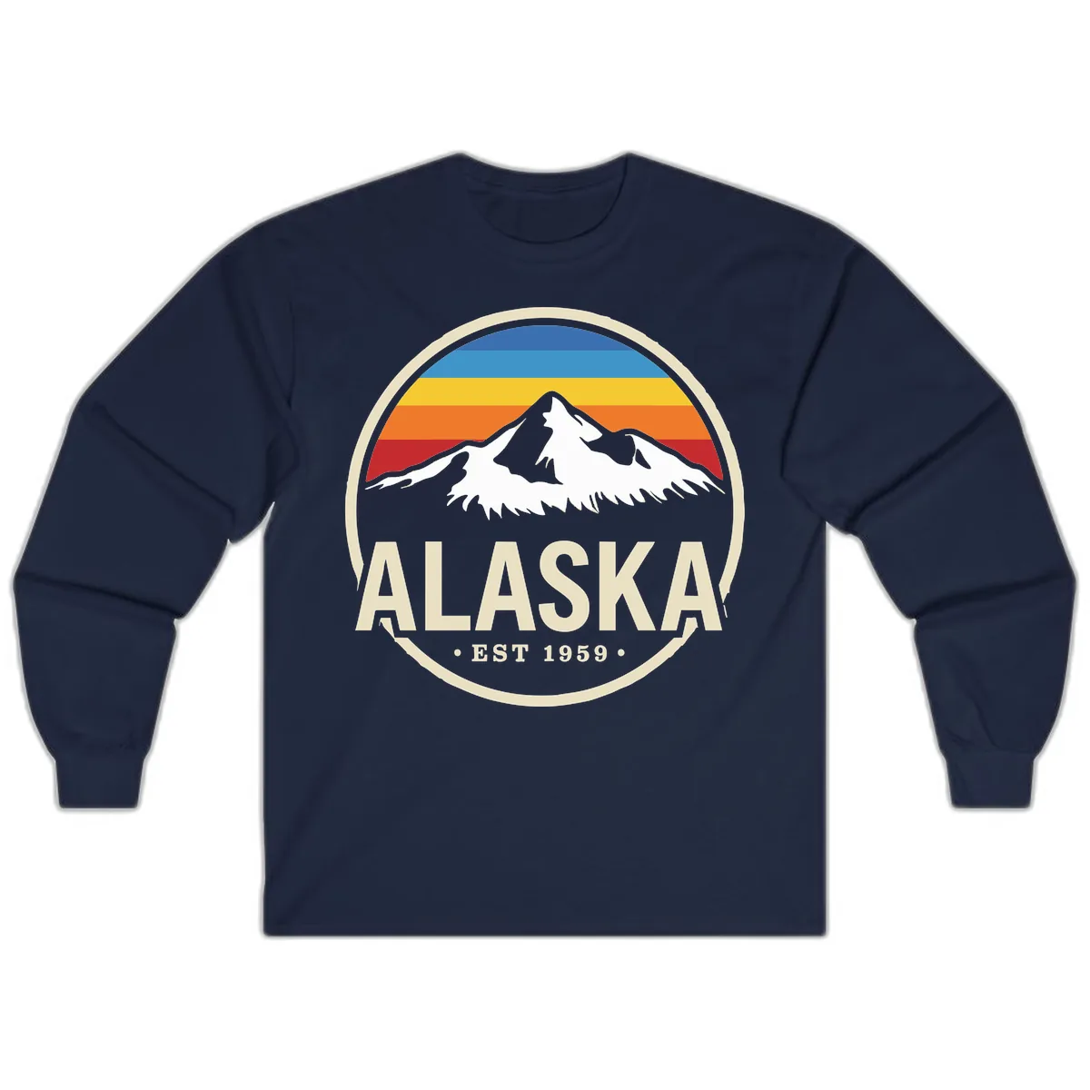 Retro Alaska Mountain And Statehood Year Badge Long Sleeve in Navy