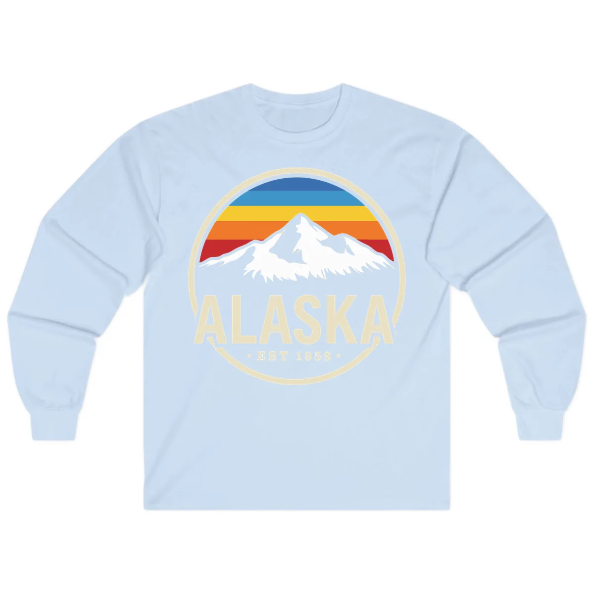 Retro Alaska Mountain And Statehood Year Badge Long Sleeve in Light Blue