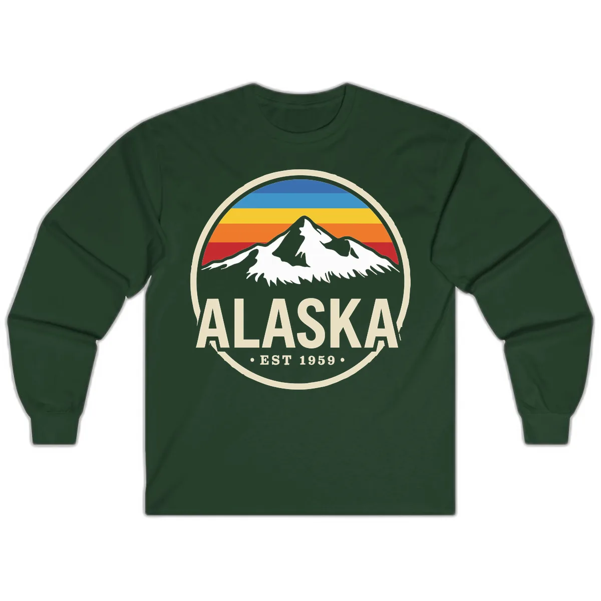 Retro Alaska Mountain And Statehood Year Badge Long Sleeve in Forest Green