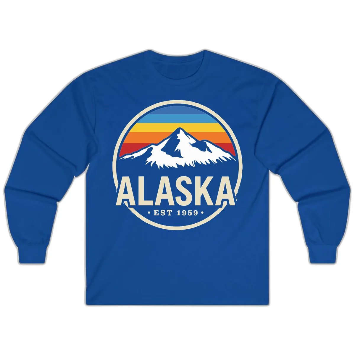 Retro Alaska Mountain And Statehood Year Badge Long Sleeve in Royal