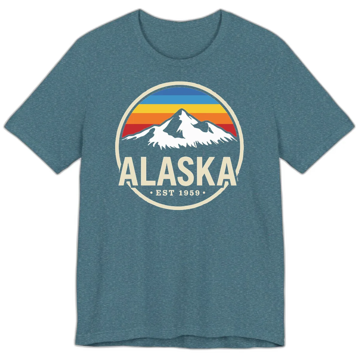 Retro Alaska Mountain And Statehood Year Badge Premium T-Shirt in Heather Deep Teal