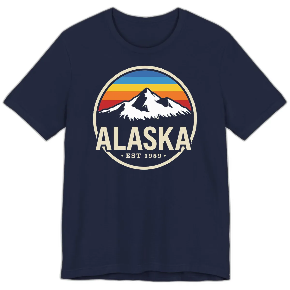 Retro Alaska Mountain And Statehood Year Badge Premium T-Shirt in Navy