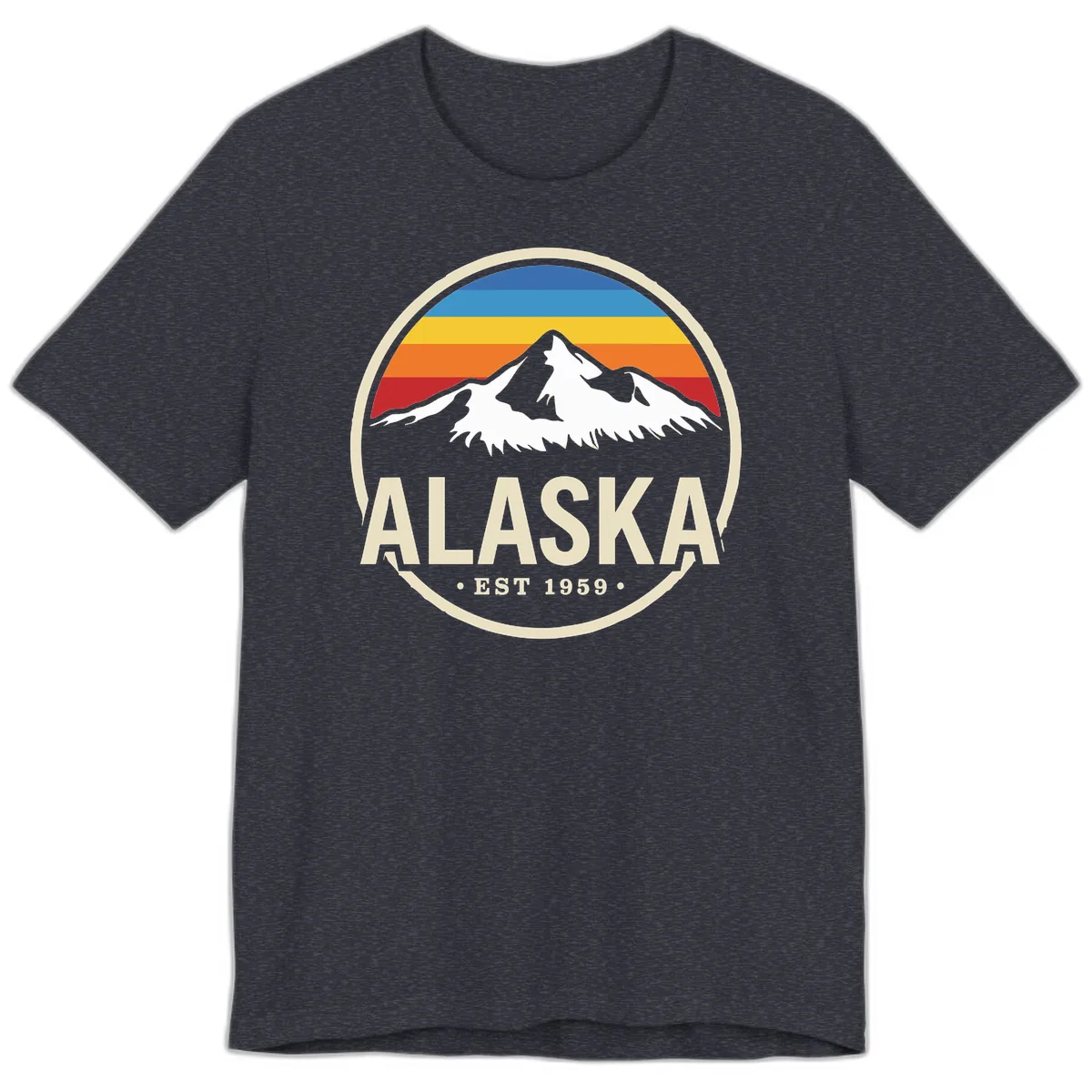 Retro Alaska Mountain And Statehood Year Badge Premium T-Shirt in Heather Navy