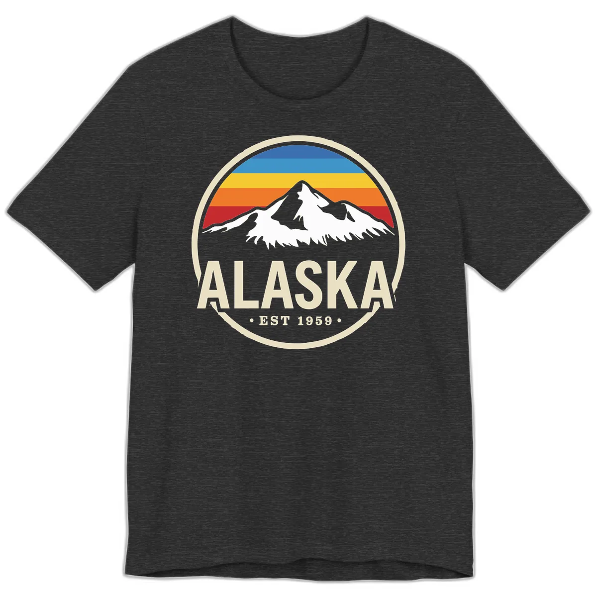 Retro Alaska Mountain And Statehood Year Badge Premium T-Shirt in Dark Grey Heather